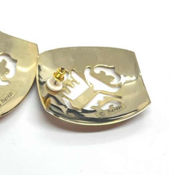 VINTAGE BEREBI ABSTRACT EARRINGS GOLD TONE RED MODERNIST ARTISAN STATEMENT - Picture 13 of 13